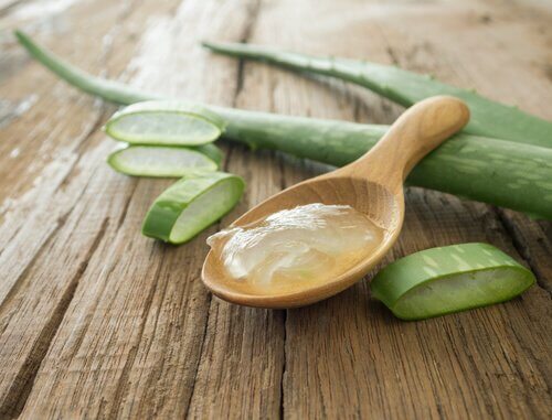 Gel di aloe vera in un cucchiaio di legno