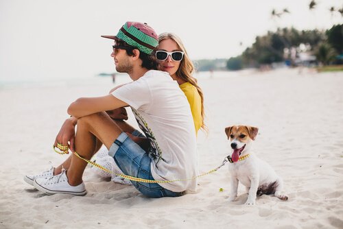 Fidanzati in spiaggia con il cane