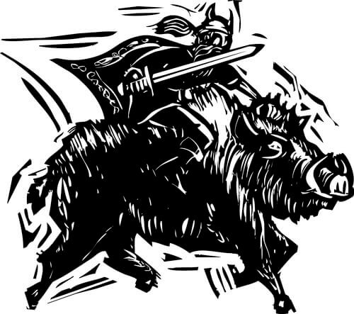Vichingo a cavallo di un cinghiale disegnato