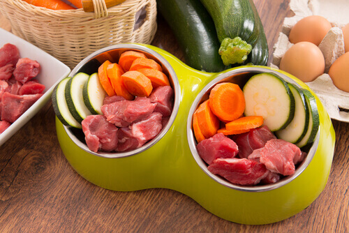 Ciotole piene di carne e verdure