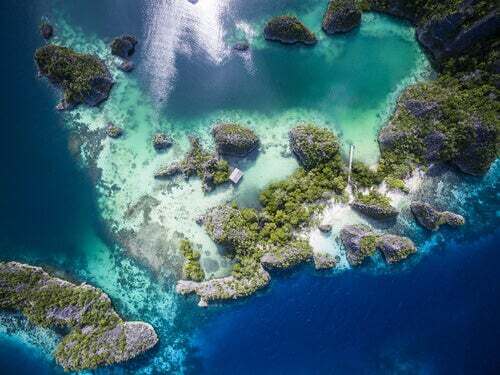 Veduta aerea dei coralli di Raja Ampat.